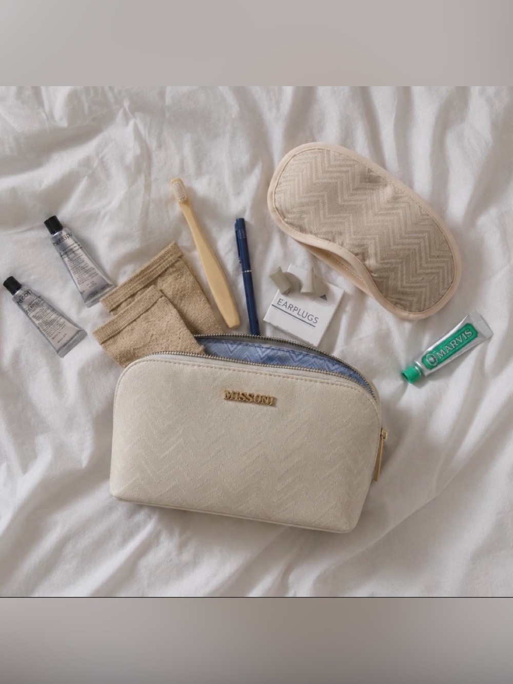 MISSONI Cream Zigzag Luxury Travel Amenity Kit - NIB / Factory Seale